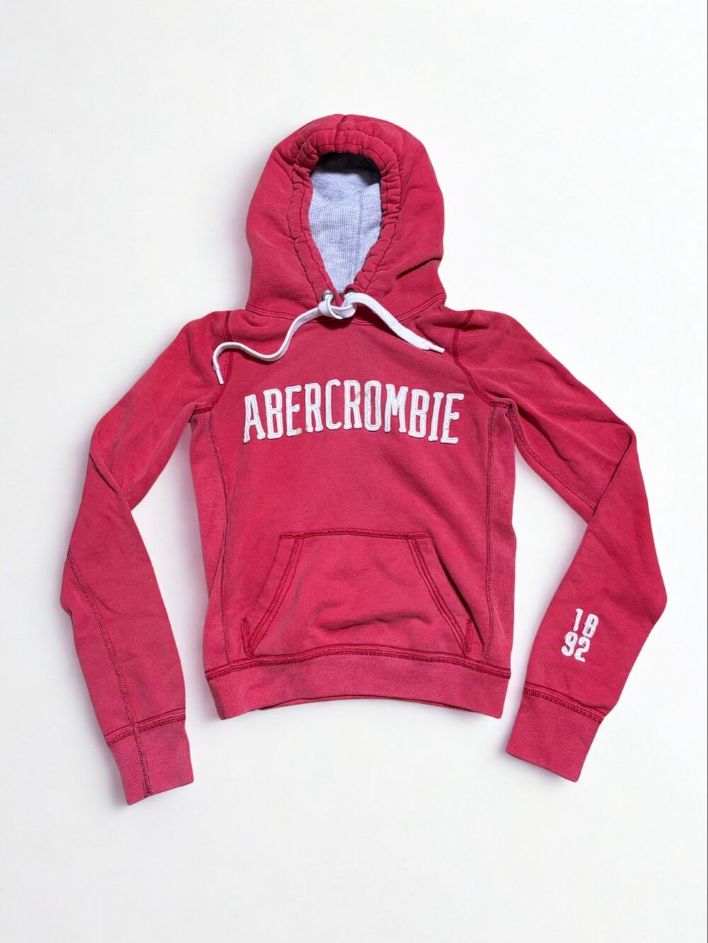 Vtg Y2K Abercrombie & Fitch Red Chenille Applique Logo Hoodie Size S